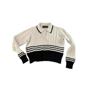 Vintage Liz Claiborne Striped Ribbed Knit Button-Up Sweater Petite P